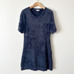 J. Crew Brushed Yarn Fuzzy Knit Cozy Short Sleeve Dress Navy Blue Plus Size 2X